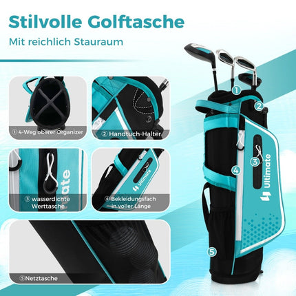 4-delige kindergolfclubset met golftas en regenhoes voor kinderen van 5-7 jaar blauw