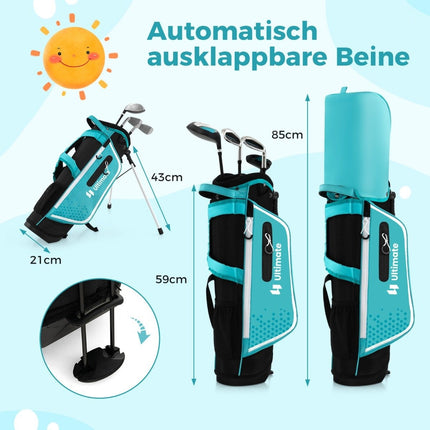 4-delige kindergolfclubset met golftas en regenhoes voor kinderen van 5-7 jaar blauw