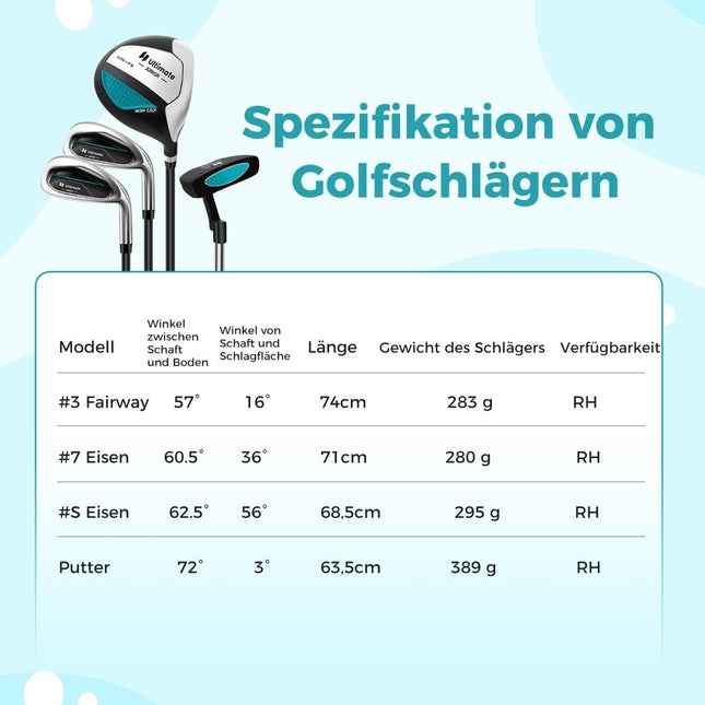 4-teiliges Kinder-Golfschlägerset mit Golftasche und Regenschutz für Kinder von 5-7 Jahren blau