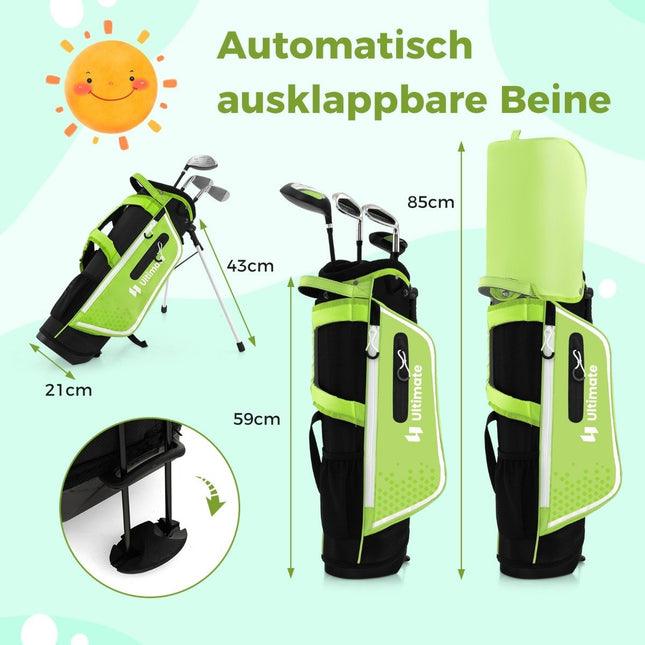 4-delige kindergolfclubset met golftas en regenhoes voor kinderen van 5-7 jaar groen