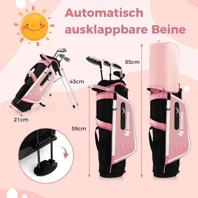 4-delige kindergolfclubset met golftas en regenhoes voor kinderen van 5-7 jaar, roze