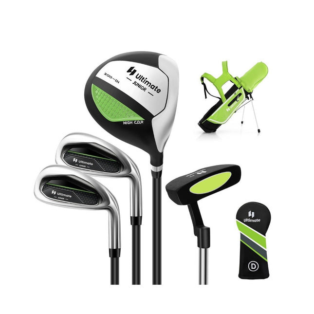 4-delige kindergolfclubset met golftas en regenhoes voor kinderen van 8-10 jaar. Groen