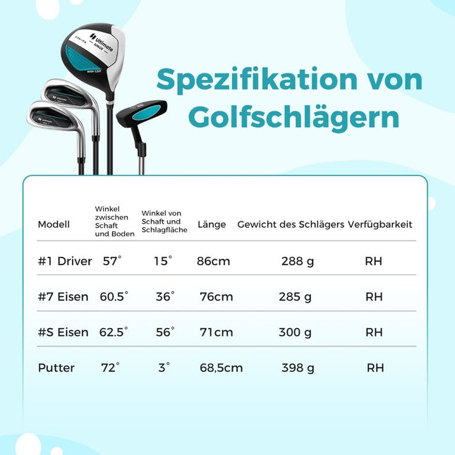 4-delige kindergolfclubset met golftas en regenhoes voor kinderen van 8-10 jaar blauw