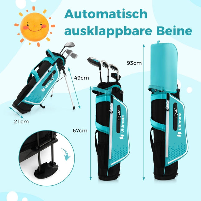 4-delige kindergolfclubset met golftas en regenhoes voor kinderen van 8-10 jaar blauw