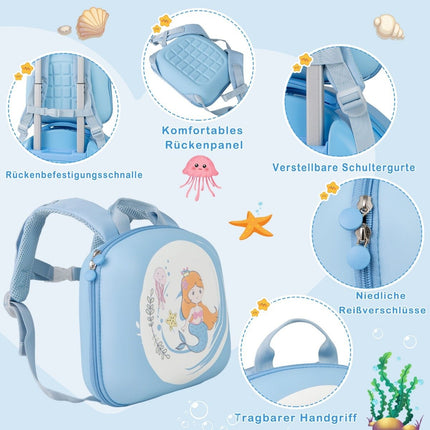 4-teiliger Kinderkoffer + Rucksack 10"+14" Kindertrolley mit Rollen Blau