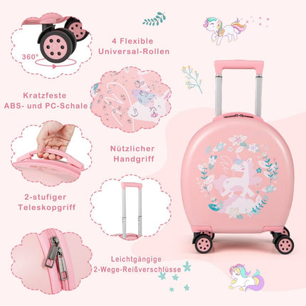 4-teiliger Kinderkoffer + Rucksack 10"+14" Kindertrolley mit Rollen Rosa