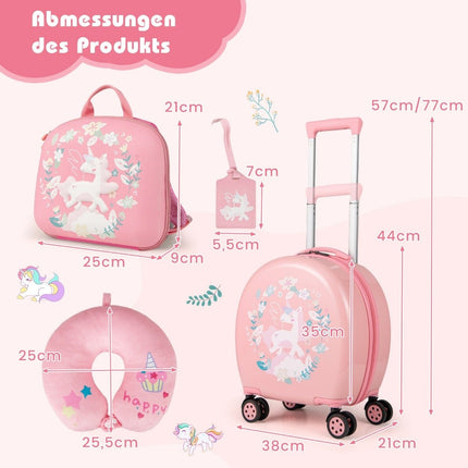 4-teiliger Kinderkoffer + Rucksack 10"+14" Kindertrolley mit Rollen Rosa
