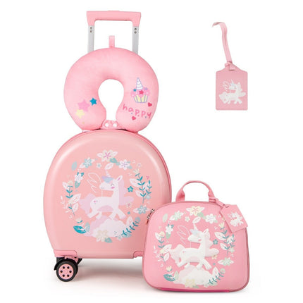 4-teiliger Kinderkoffer + Rucksack 10"+14" Kindertrolley mit Rollen Rosa