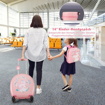 4-teiliger Kinderkoffer + Rucksack 10"+14" Kindertrolley mit Rollen Rosa