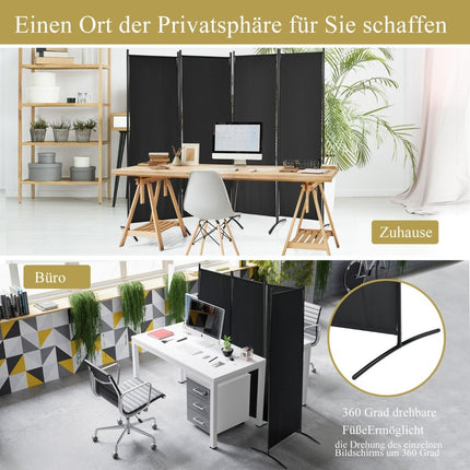 4-teiliger Falttrennwand Sichtschutz für Zuhause, Büro 220 x 51 x 173 cm schwarz