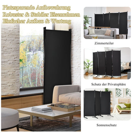 4-teiliger Falttrennwand Sichtschutz für Zuhause, Büro 220 x 51 x 173 cm schwarz