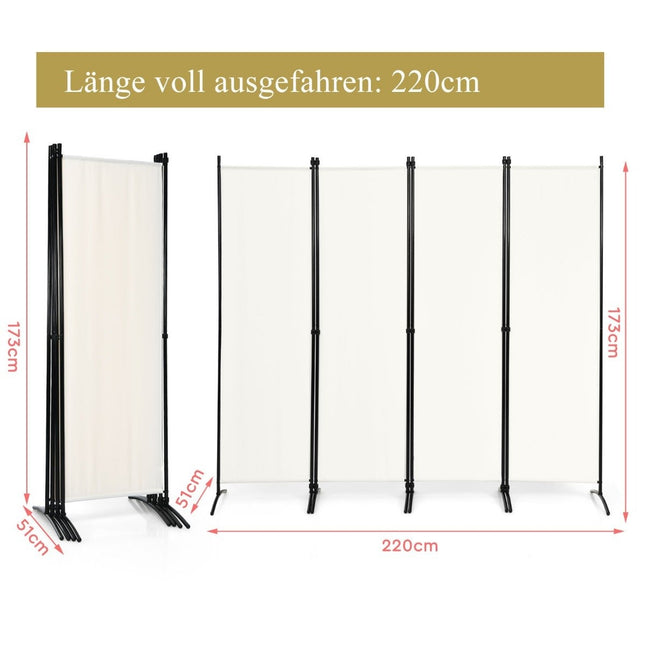 4-teiliger Falttrennwand-Sichtschutz für Homeoffice 220 x 51 x 173 cm weiß