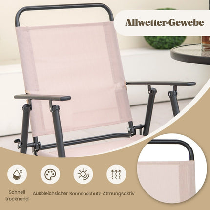 4-teiliges Outdoor Barset runder Stehtisch mit 2 klappbaren Barhockern &amp; Sonnenschirm beige