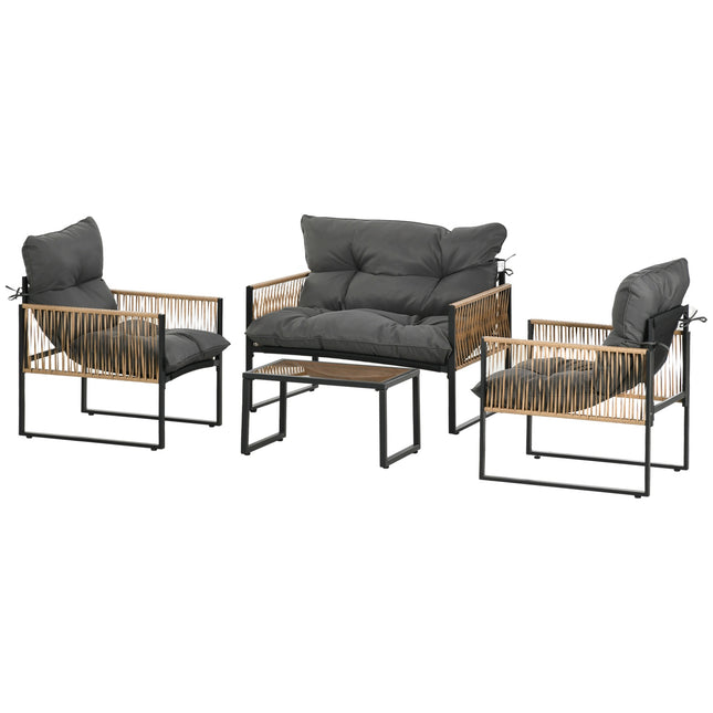 Rattan-Gartenmöbel-Set mit Kissen – 4-teiliges Set