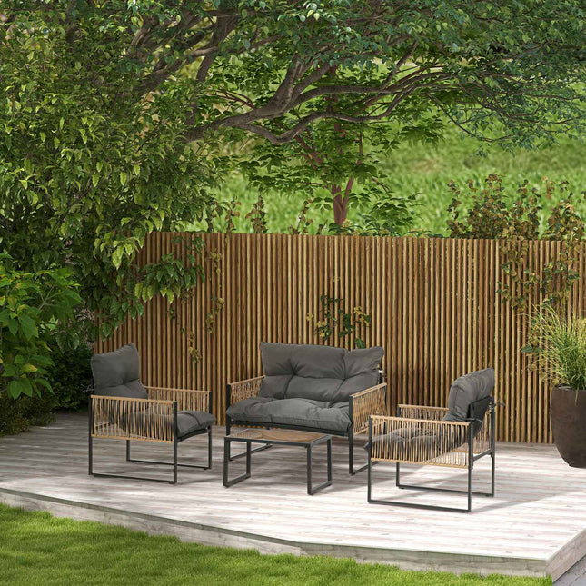 Rattan-Gartenmöbel-Set mit Kissen – 4-teiliges Set