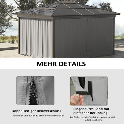 4 zijpanelen voor 3x3 m paviljoen zijwanden met haken, polyester lichtgrijs, ideaal voor tuinpaviljoen & partytent 302 x 205 cm