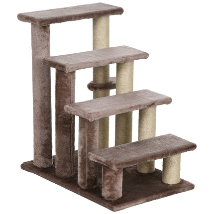 Haustiertreppe mit Kratzbaum, Plüsch, braun, 60x40x64 cm