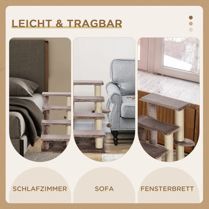 Haustiertreppe mit Kratzbaum, Plüsch, braun, 60x40x64 cm