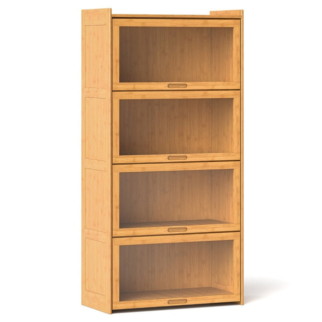 4-stöckiges Bücherregal mit Acryltüren Vitrine aus Bambus 69 x 34 x 140 cm natur