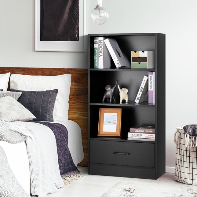 4-tier storage shelf wooden shelf with drawer bookcase 60 x 38 x 120 cm black