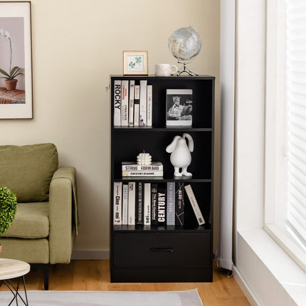 4-stöckiges Lagerregal Holzregal mit Schublade Bücherregal 60 x 38 x 120 cm schwarz