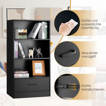 4-stöckiges Lagerregal Holzregal mit Schublade Bücherregal 60 x 38 x 120 cm schwarz