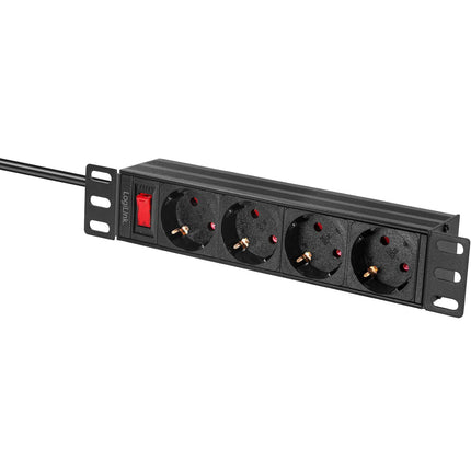 4-way branch socket with switch for 10" rack U1 Black