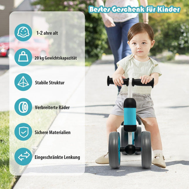 4 Räder Kinderlaufrad ohne Pedale für Kinder von 1-2 Jahren blau