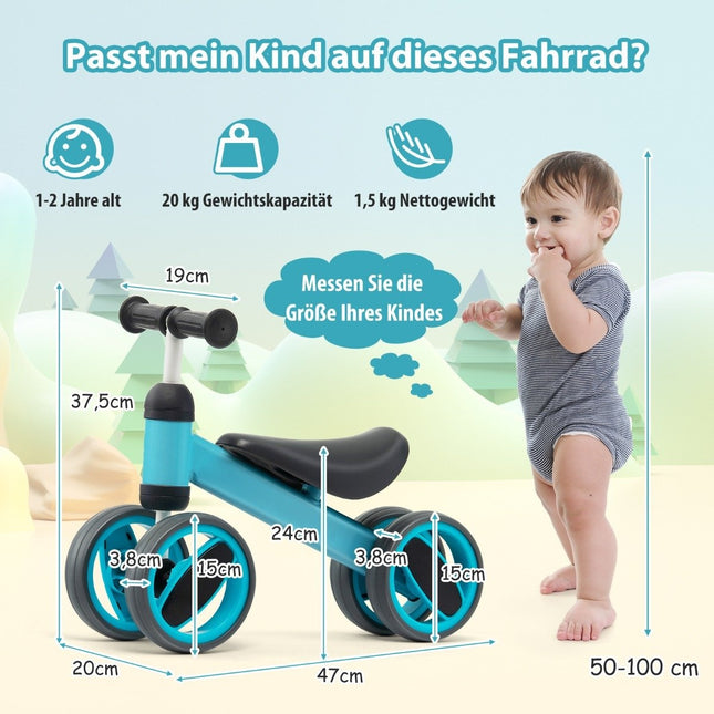 4 Räder Kinderlaufrad ohne Pedale für Kinder von 1-2 Jahren blau