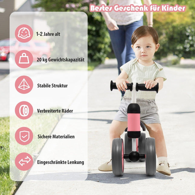 4 Räder Kinderlaufrad ohne Pedale für Kinder von 1-2 Jahren rosa