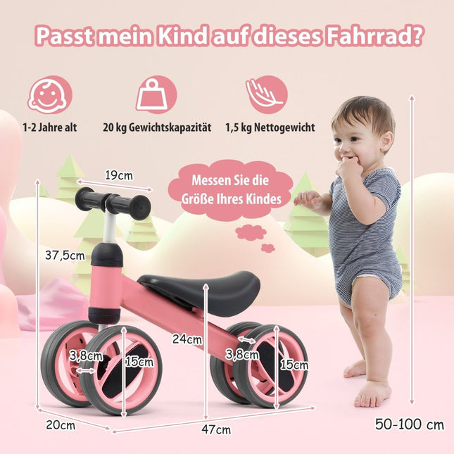 4 Räder Kinderlaufrad ohne Pedale für Kinder von 1-2 Jahren rosa