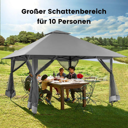 4 x 4 m gazebo garden pavilion with mesh side walls UV protection 50+ grey