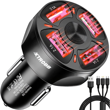 4x USB car charger + Xtrobb 19907 cable