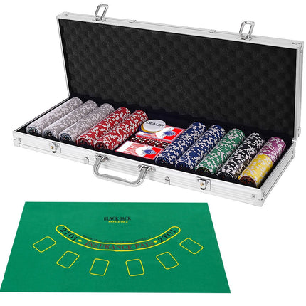 500-Piece Poker Set with Chips, Cards, Dice, and Case