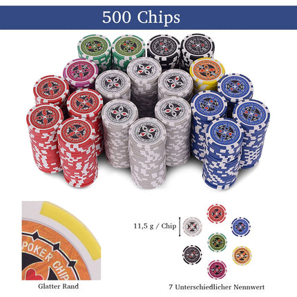 500-Piece Poker Set with Chips, Cards, Dice, and Case