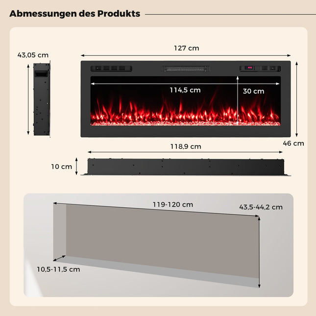 50" Elektrokamin mit Heizung, 750W/1500W, WiFi-Steuerung