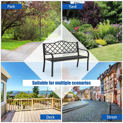 50-Zoll-Gartenbank, Gusseisen und Stahlleisten, 500 Pfund