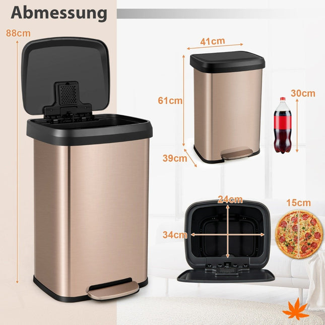 50L Küchen-Mülleimer mit sanft schließendem Deckel und Desodorierungsfach, Roségold