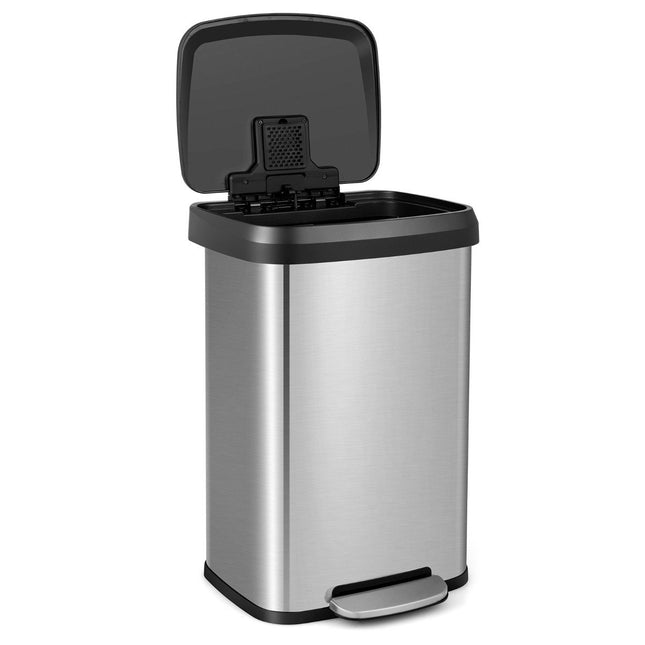 Poubelle de cuisine 50 L avec couvercle à fermeture douce et compartiment désodorisant, couleur argent