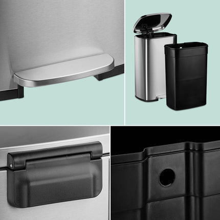 50L Edelstahl-Treteimer – Deckel mit Soft-Close-Funktion
