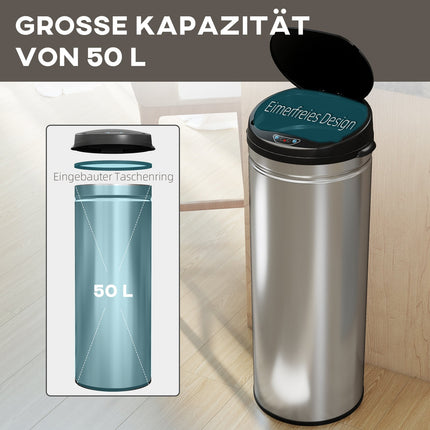 50L Stainless Steel Sensor Bin, Soft-Close, Touchless