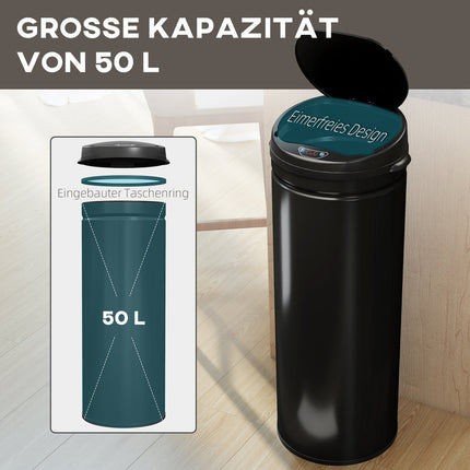 50L Berührungsloser Edelstahl-Mülleimer, Soft-Close