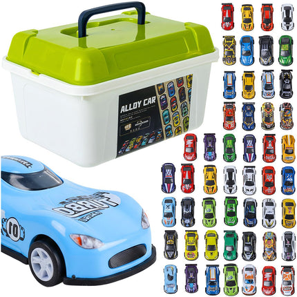 50 Spielzeugautos zum Zurückziehen mit Koffer – Keine Batterien nötig