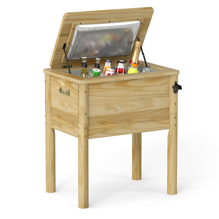 51L Outdoor-Kühlbox aus Holz mit Griffen und Flaschenöffner