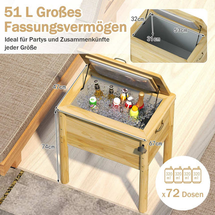 51L Outdoor-Kühlbox aus Holz mit Griffen und Flaschenöffner
