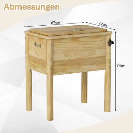 51L Outdoor-Kühlbox aus Holz mit Griffen und Flaschenöffner