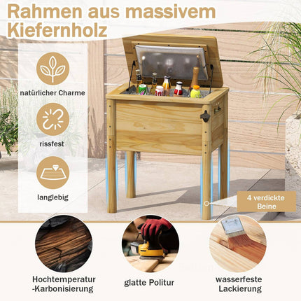 51L Outdoor-Kühlbox aus Holz mit Griffen und Flaschenöffner