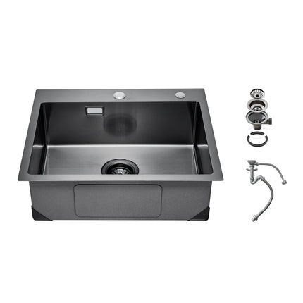 55cm Top-Mount Kitchen Sink Workstation, 304 SS, Black