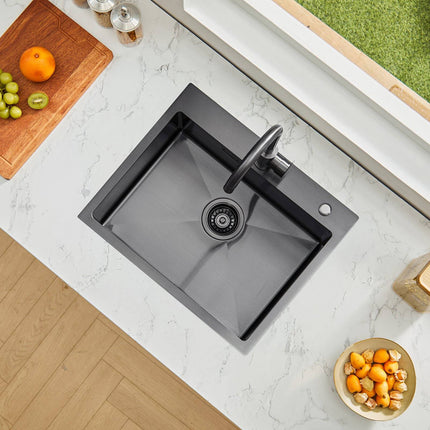 55cm Top-Mount Kitchen Sink Workstation, 304 SS, Black