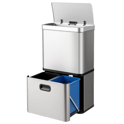 56L Stainless Steel Trash Can with Sensor & Dual Bins